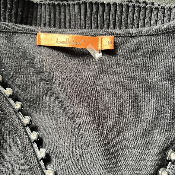 Bellini Y2K Black Ribbed Zip Front Cardigan Sweater Rhinestone Trim Size M - Picture 7 of 8